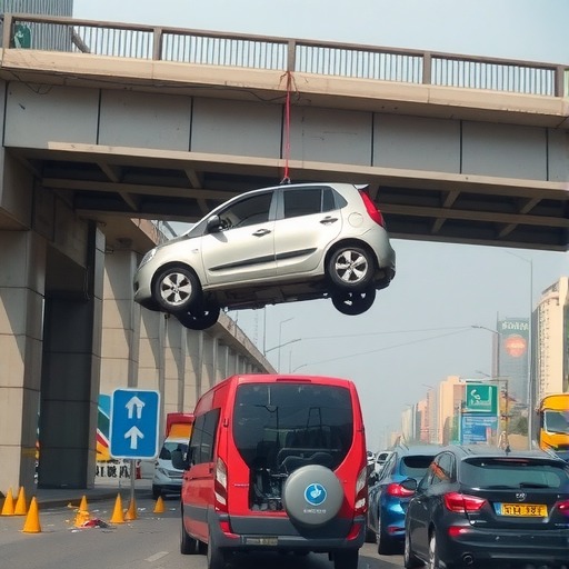 上海一小客车从高架上掉落致驾驶员受伤(图1) 上海一小客车从高架上掉落致驾驶员受伤(图1)